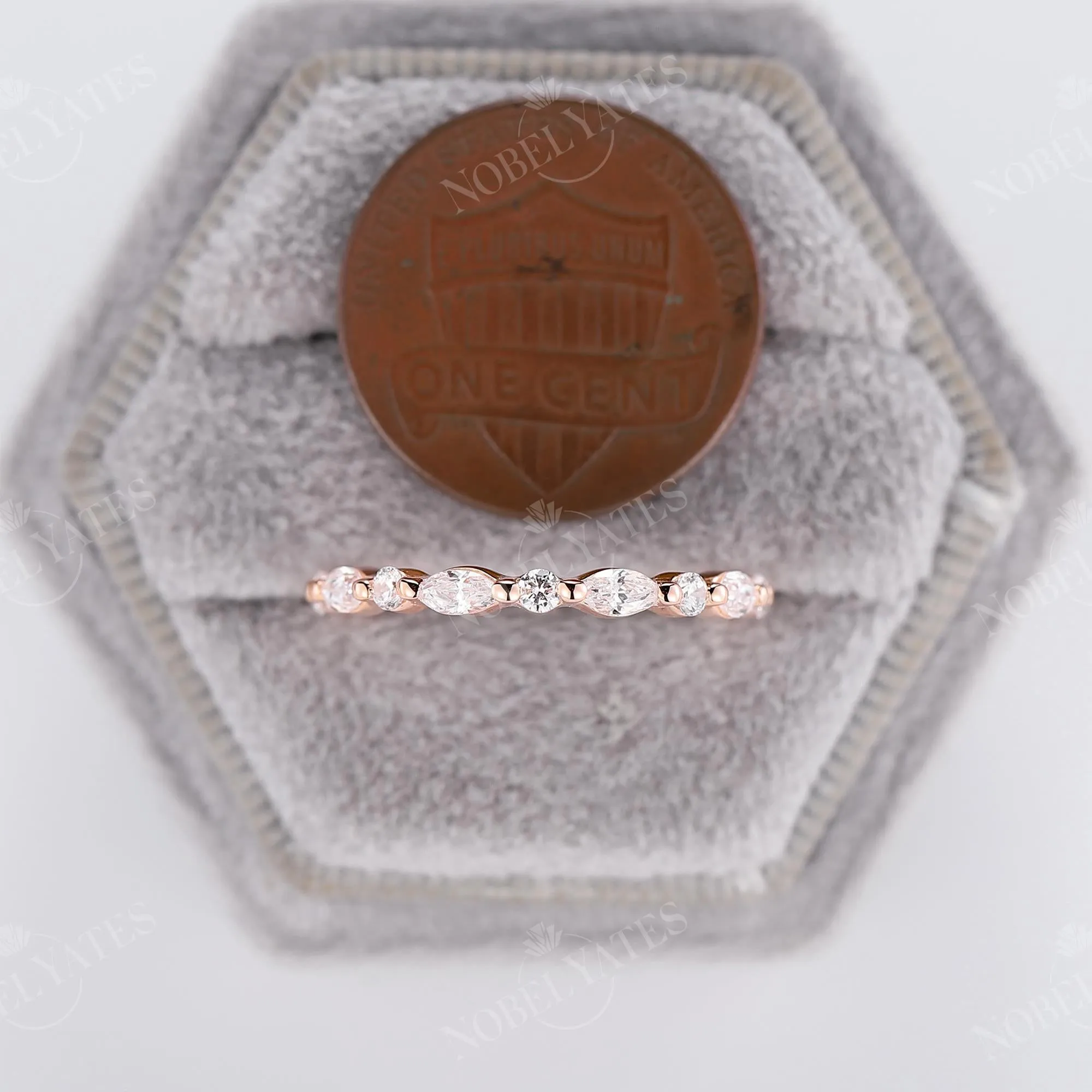 Dainty Marquise & Round Diamond Wedding Band Rose Gold