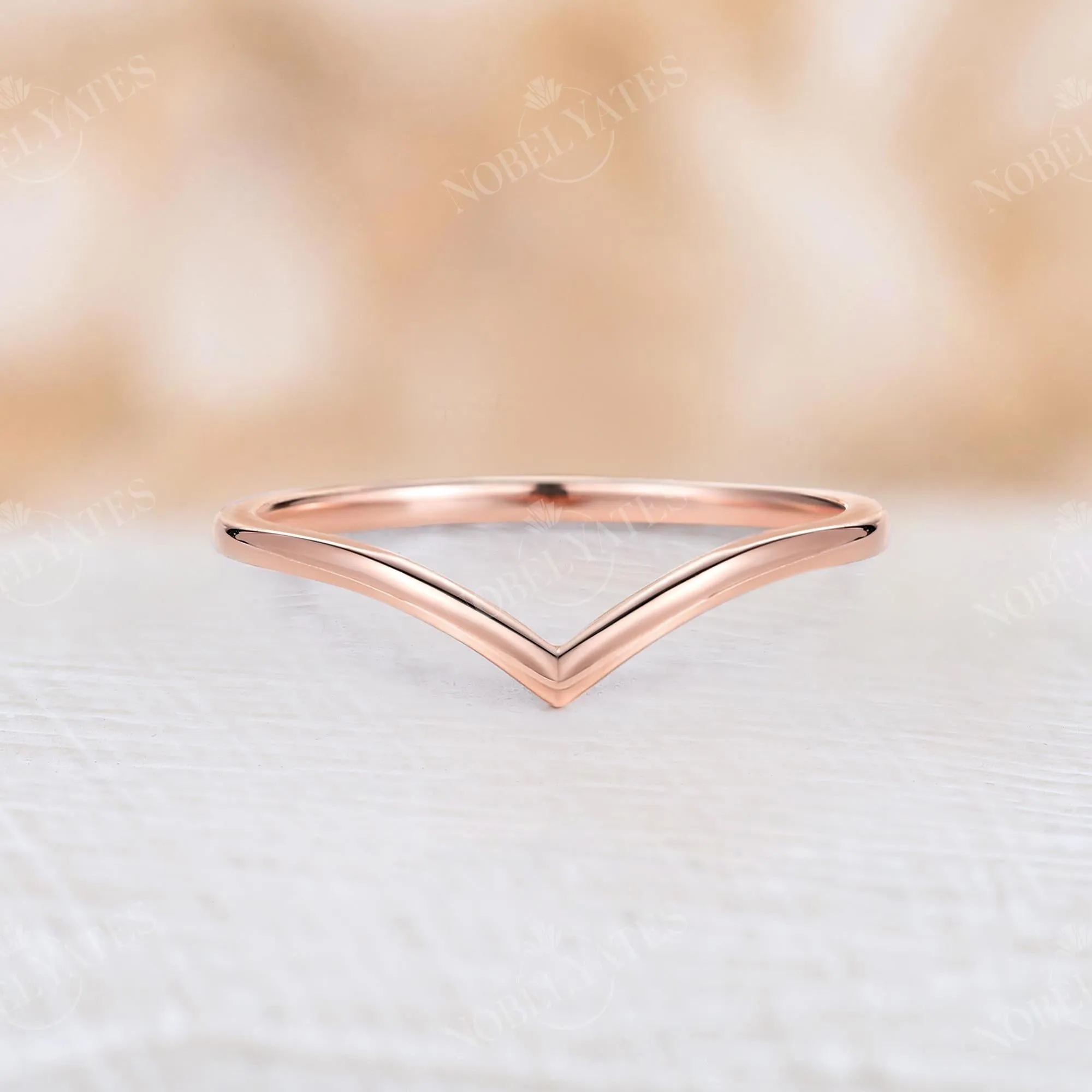 Dainty Plain Curved Matching Wedding Band Rose Gold