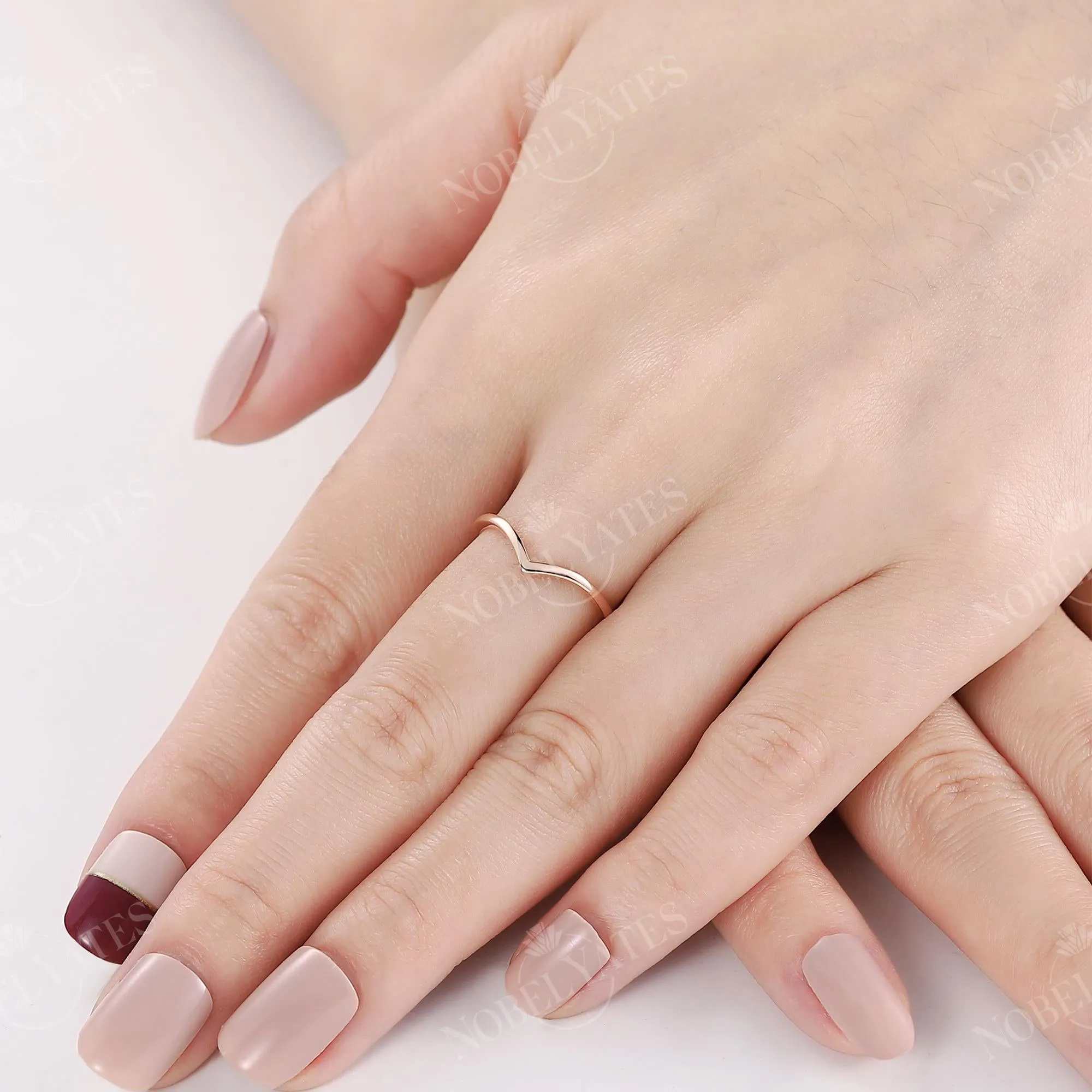 Dainty Plain Curved Matching Wedding Band Rose Gold