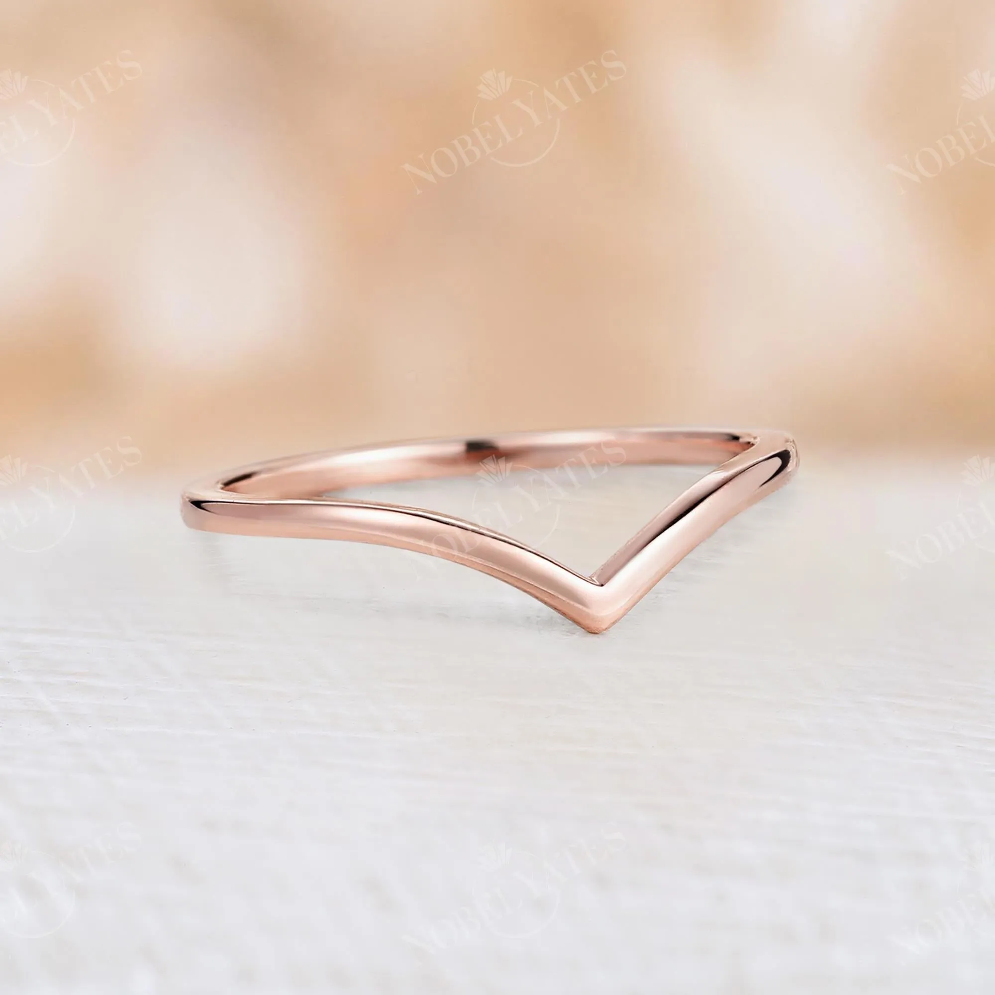 Dainty Plain Curved Matching Wedding Band Rose Gold