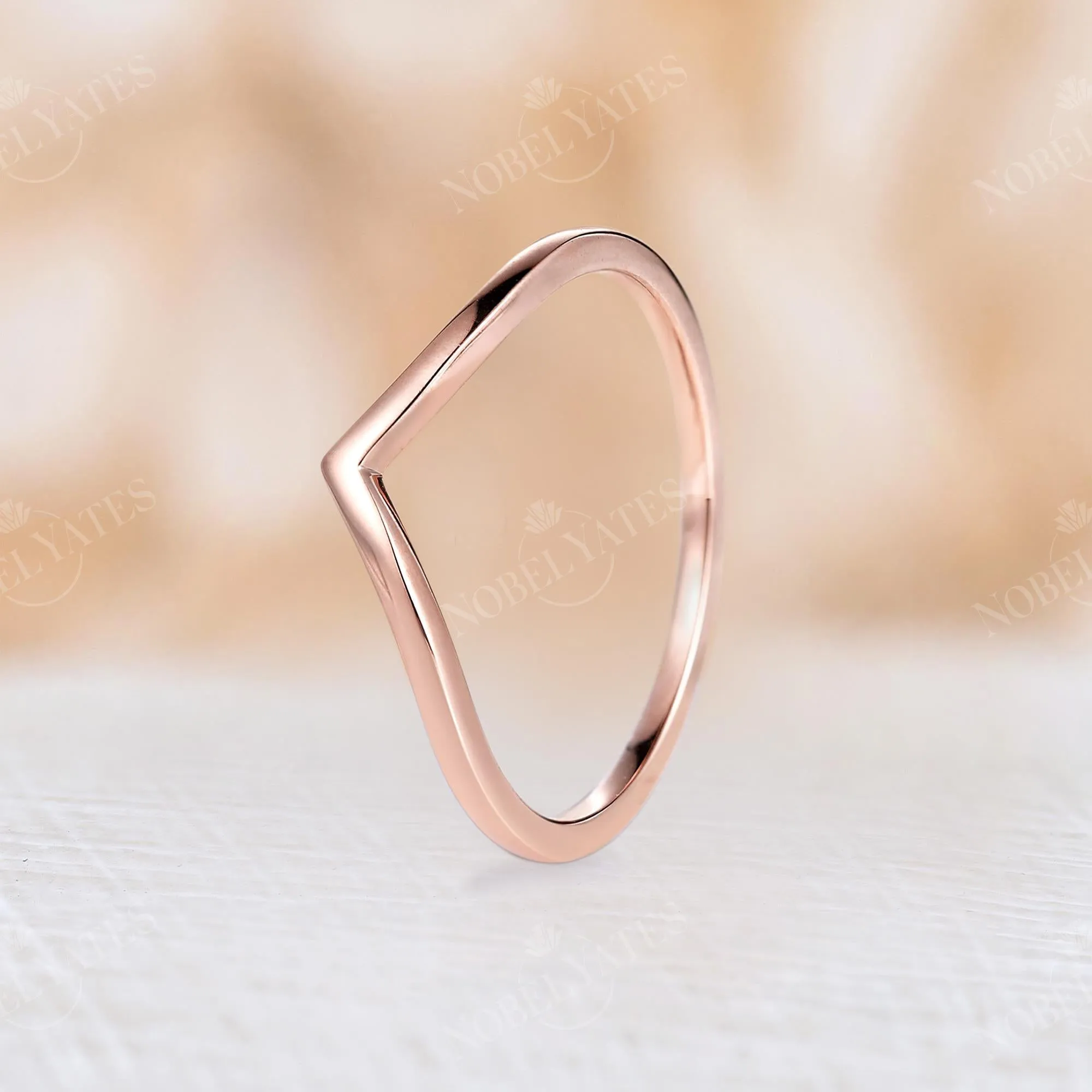 Dainty Plain Curved Matching Wedding Band Rose Gold