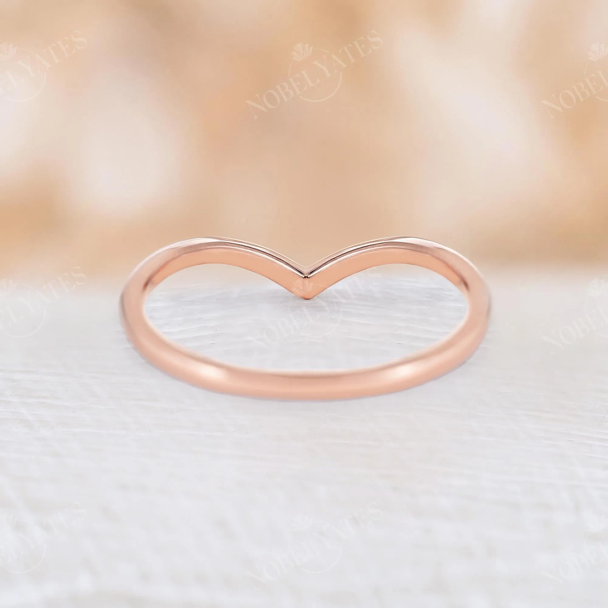 Dainty Plain Curved Matching Wedding Band Rose Gold