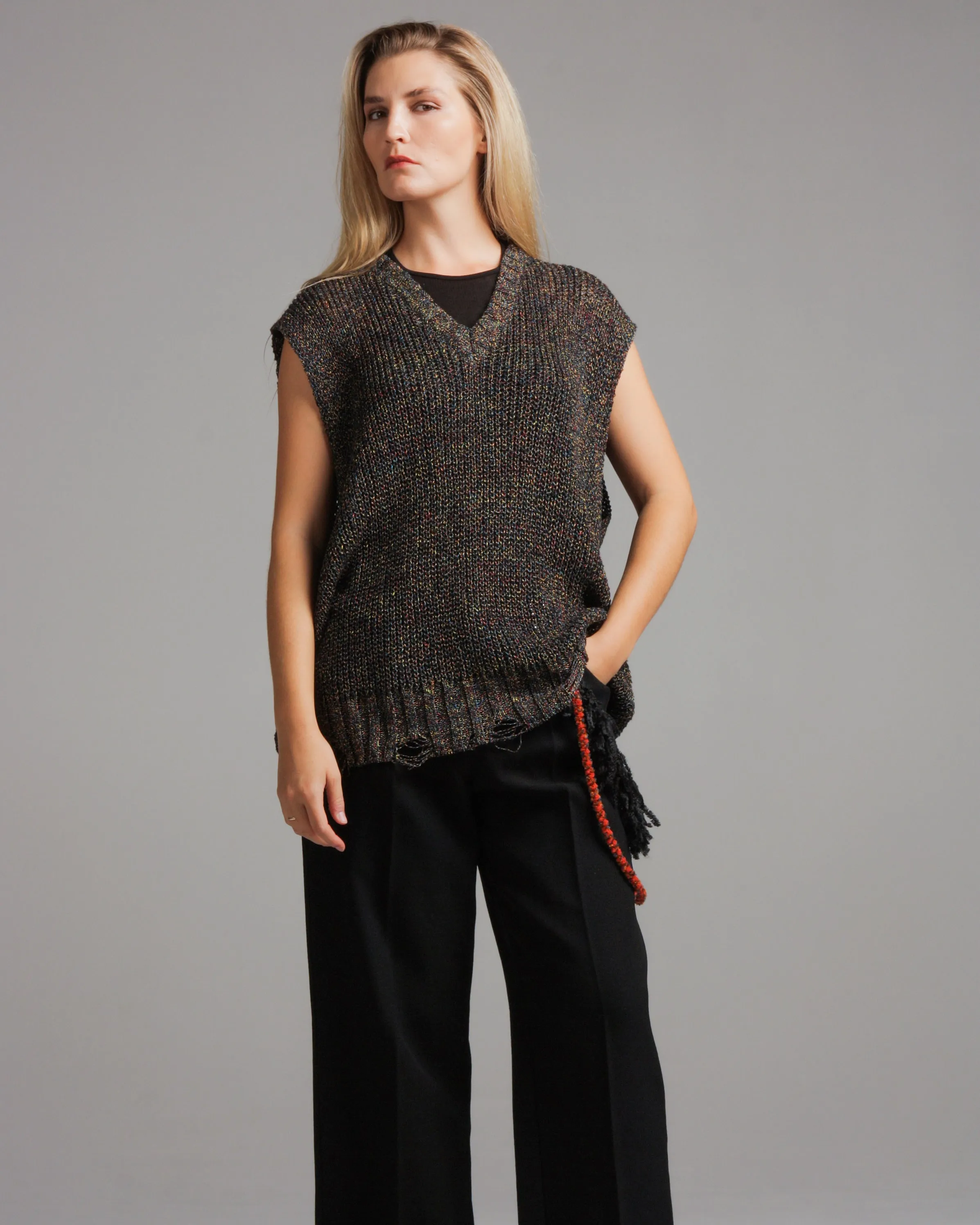 Dark Fleck V-neck Vest