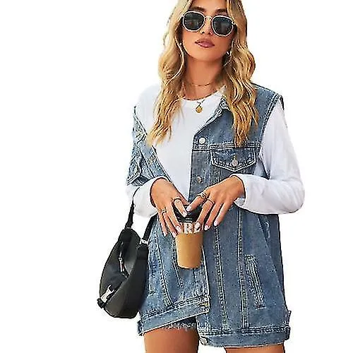 Denim Vest For Women Oversized Sleeveless Jean Jacket