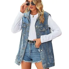 Denim Vest For Women Oversized Sleeveless Jean Jacket