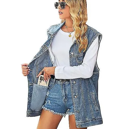 Denim Vest For Women Oversized Sleeveless Jean Jacket