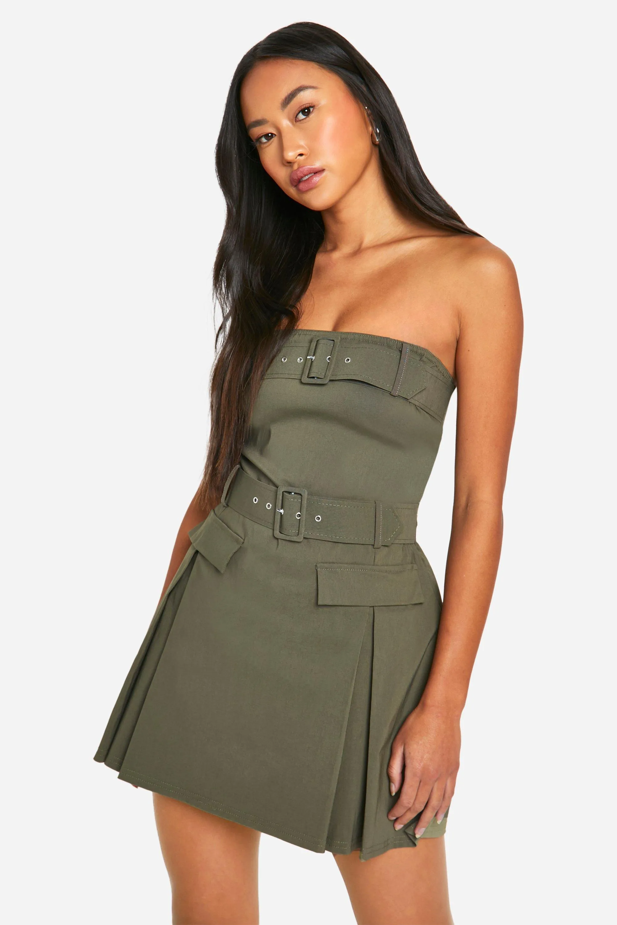 Double Belt Trim Skort Romper