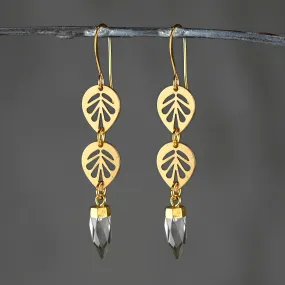 Double Leaf w/ Crystal Point Earrings