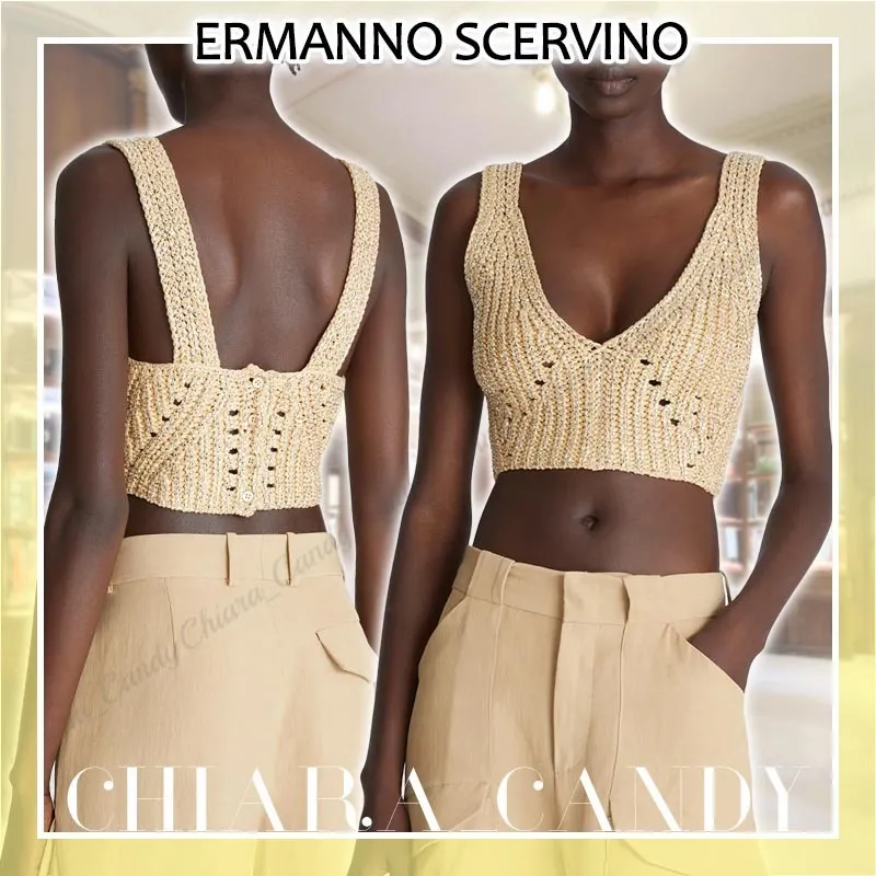 ERMANNO SCERVINO  |Casual Style Blended Fabrics Sleeveless V-Neck Plain Cotton