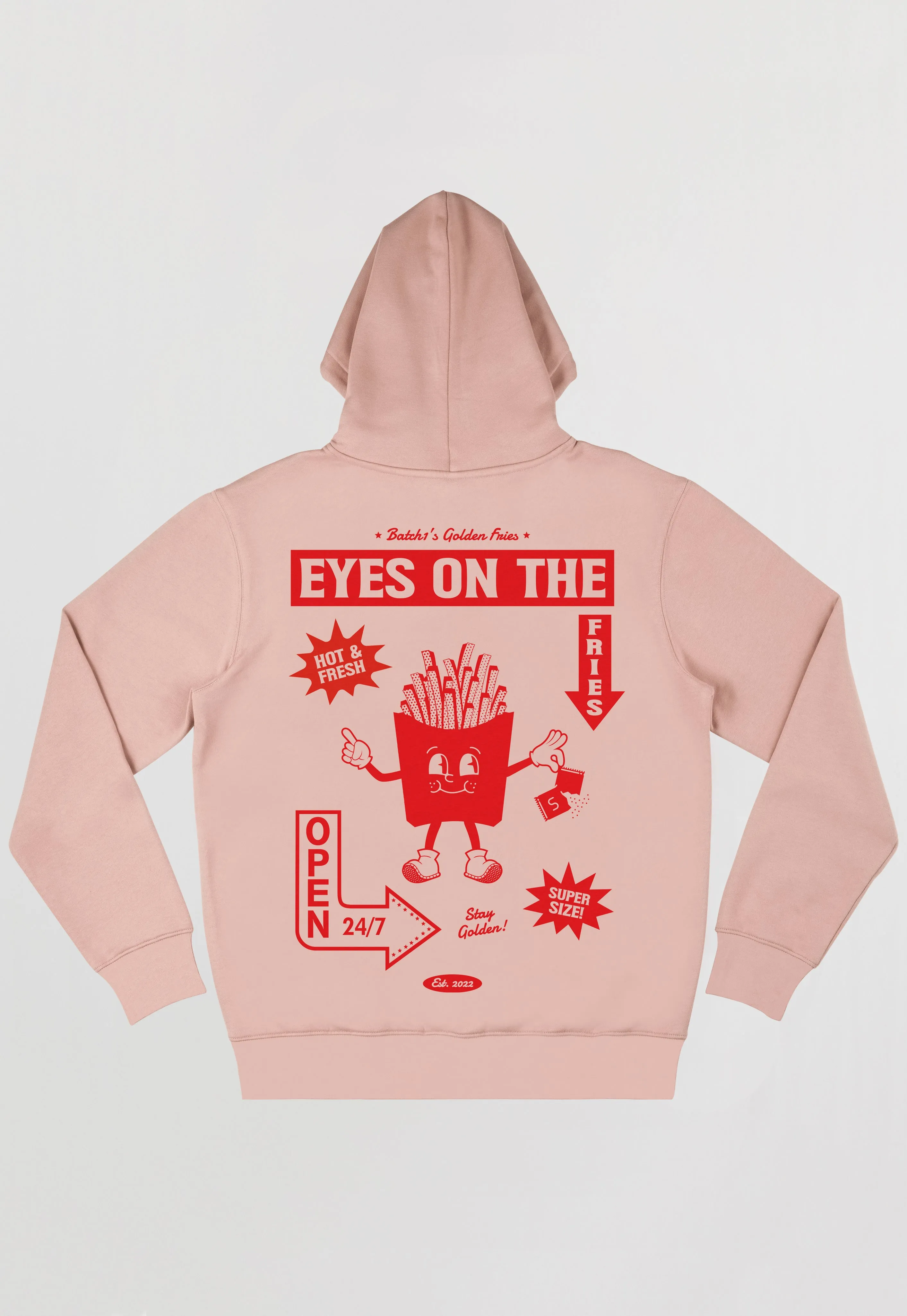 Eyes On The Fries Back Print Hoodie in Peach