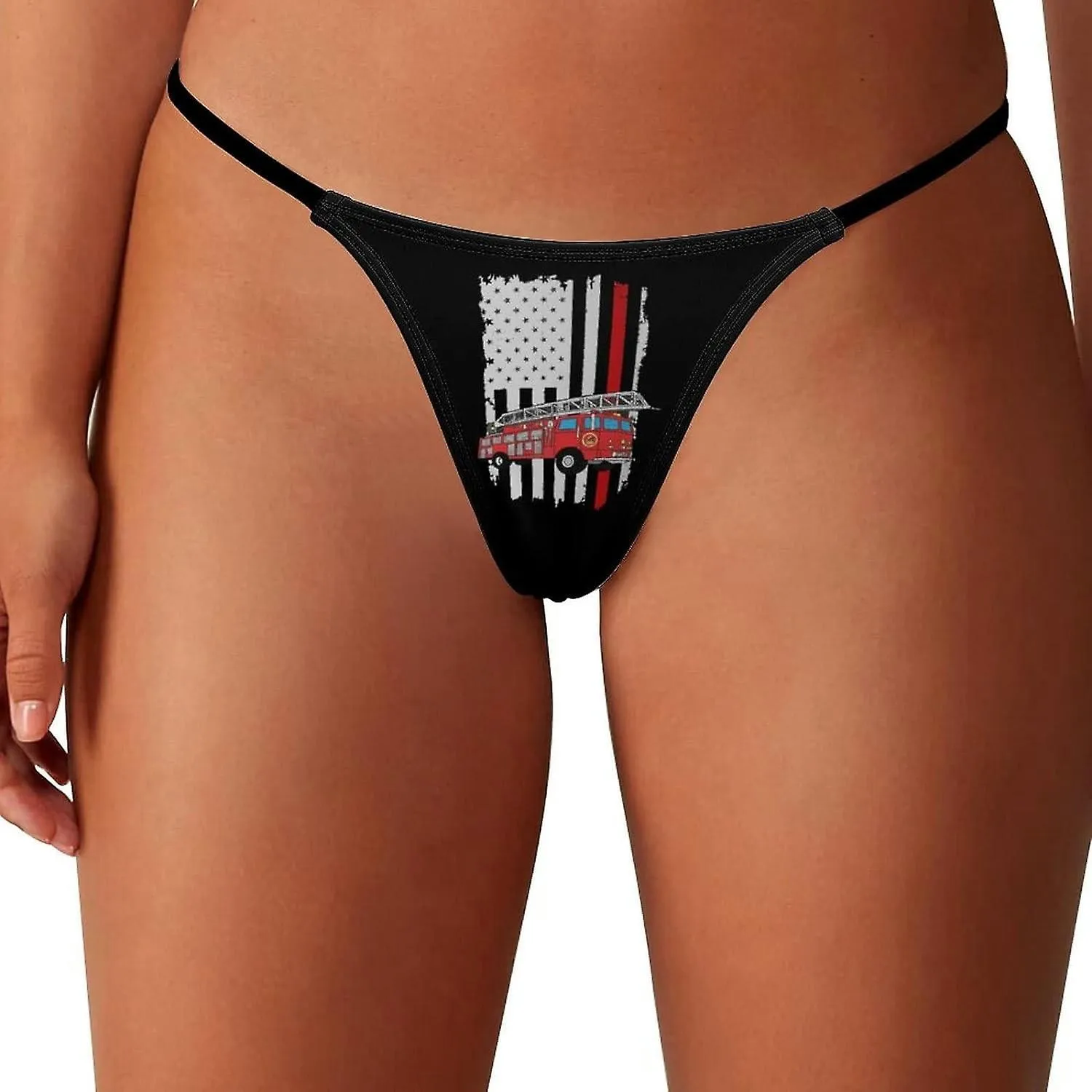 Fireman Firefighter American Flag G-String Thongs Women's T-Back Underwear Panty-WE426