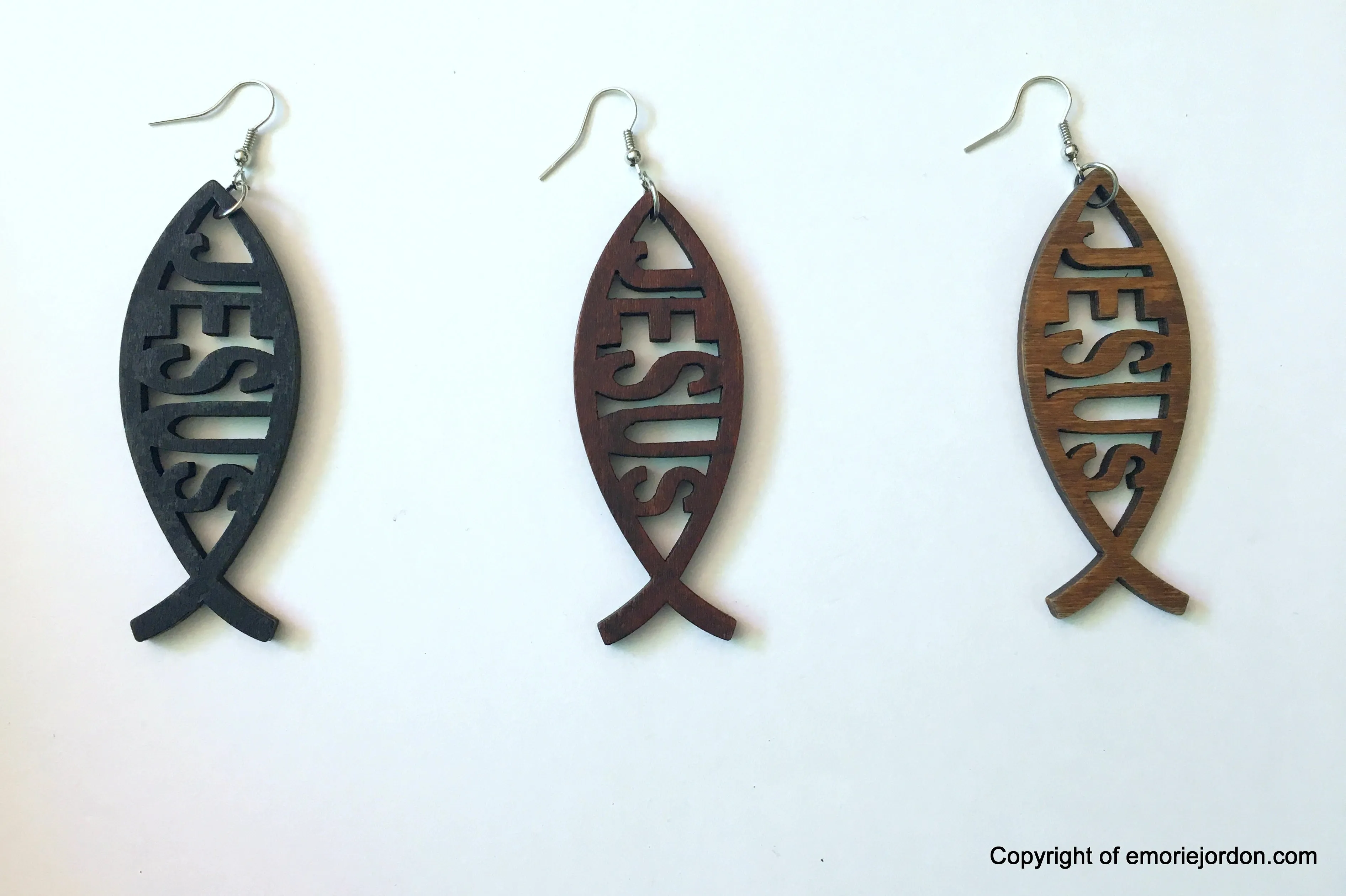 F.I.S.H Jesus Wooden Earrings