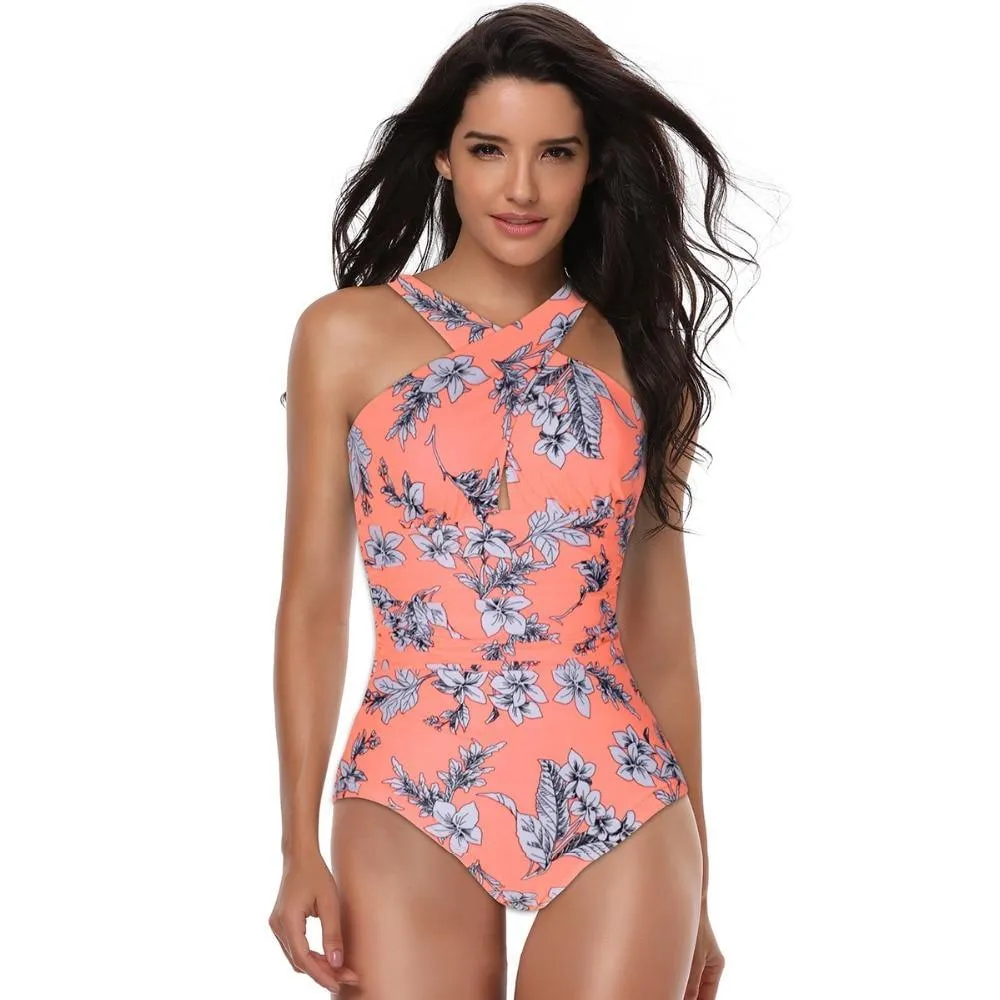 Floral Crisscross One-Piece Swimwear