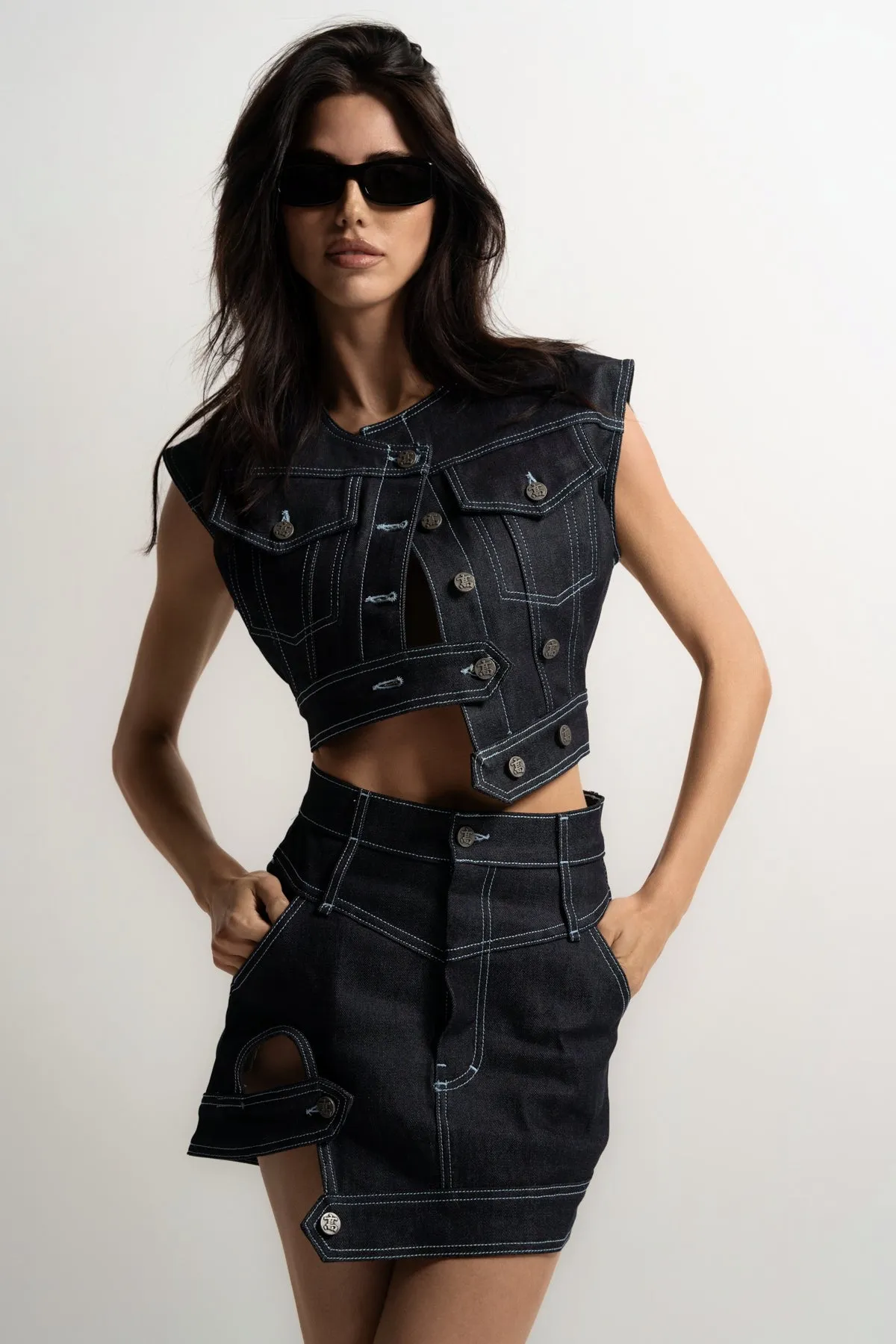 GAO | DENIM CROPPED VEST