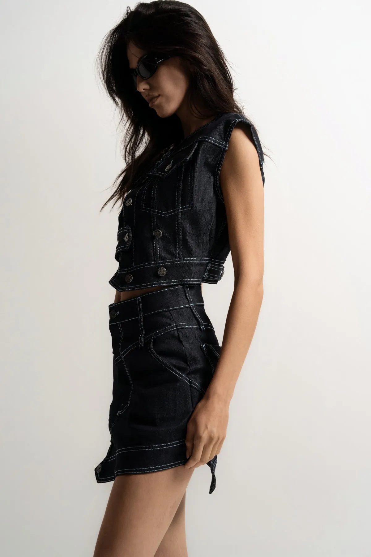 GAO | DENIM CROPPED VEST