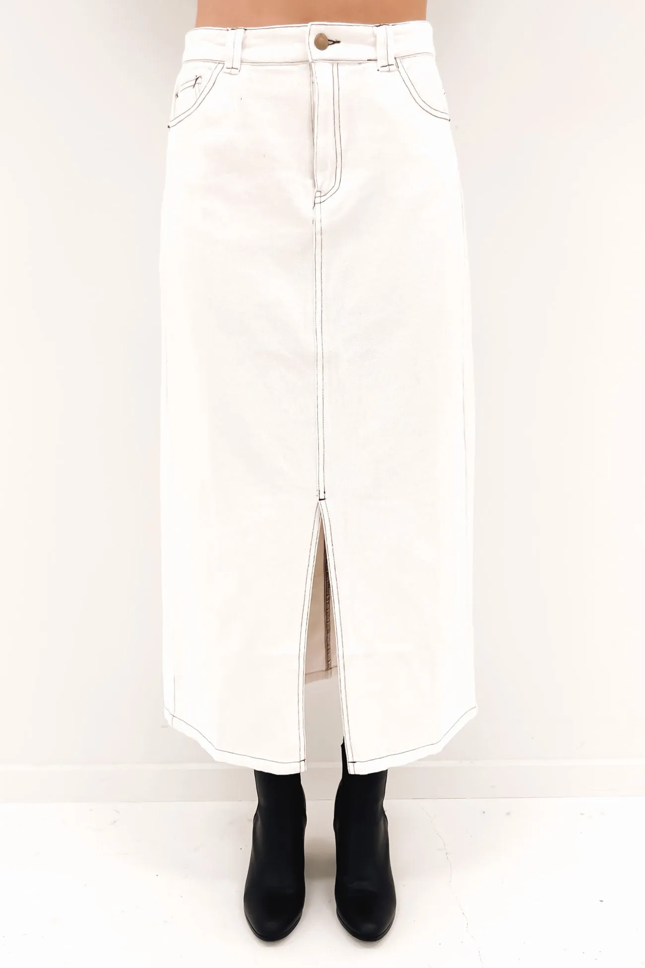 Indiana Denim Midi Skirt White