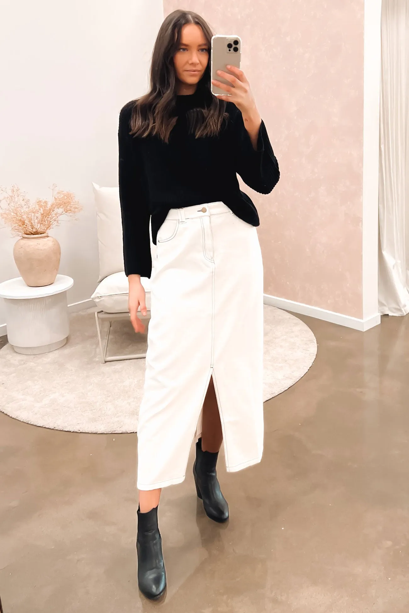 Indiana Denim Midi Skirt White