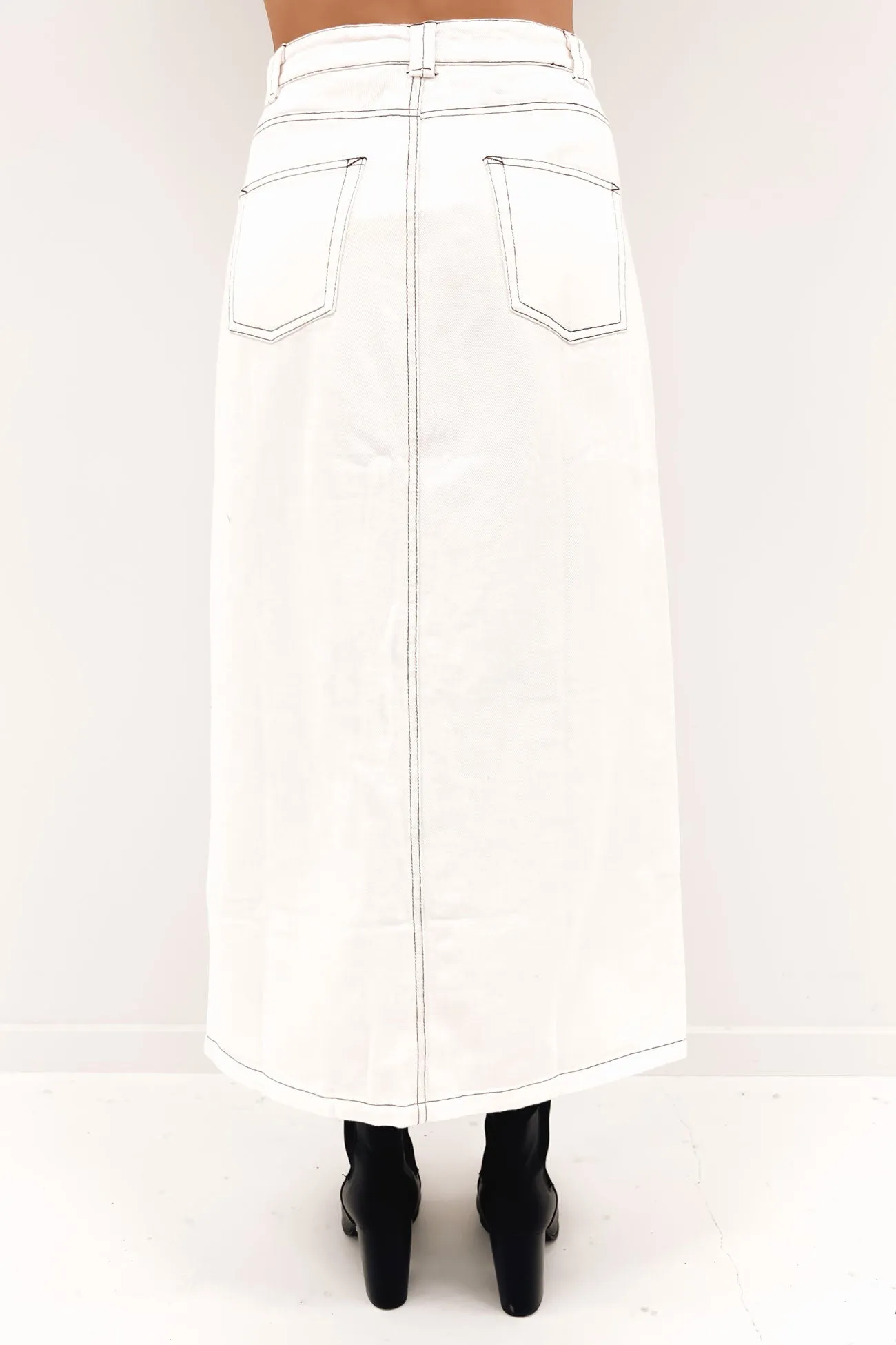 Indiana Denim Midi Skirt White