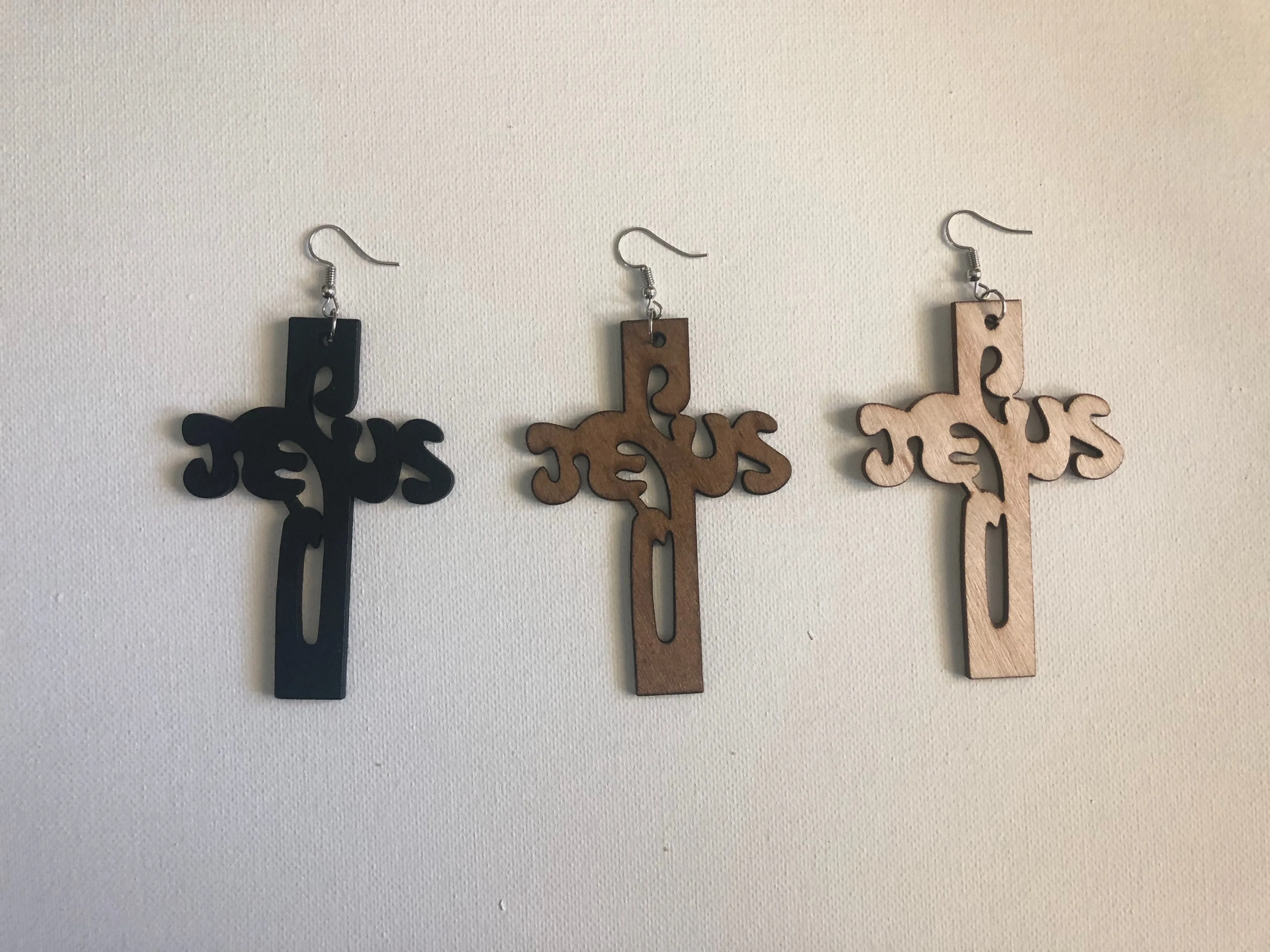 Jesus Cross Wooden Earrings