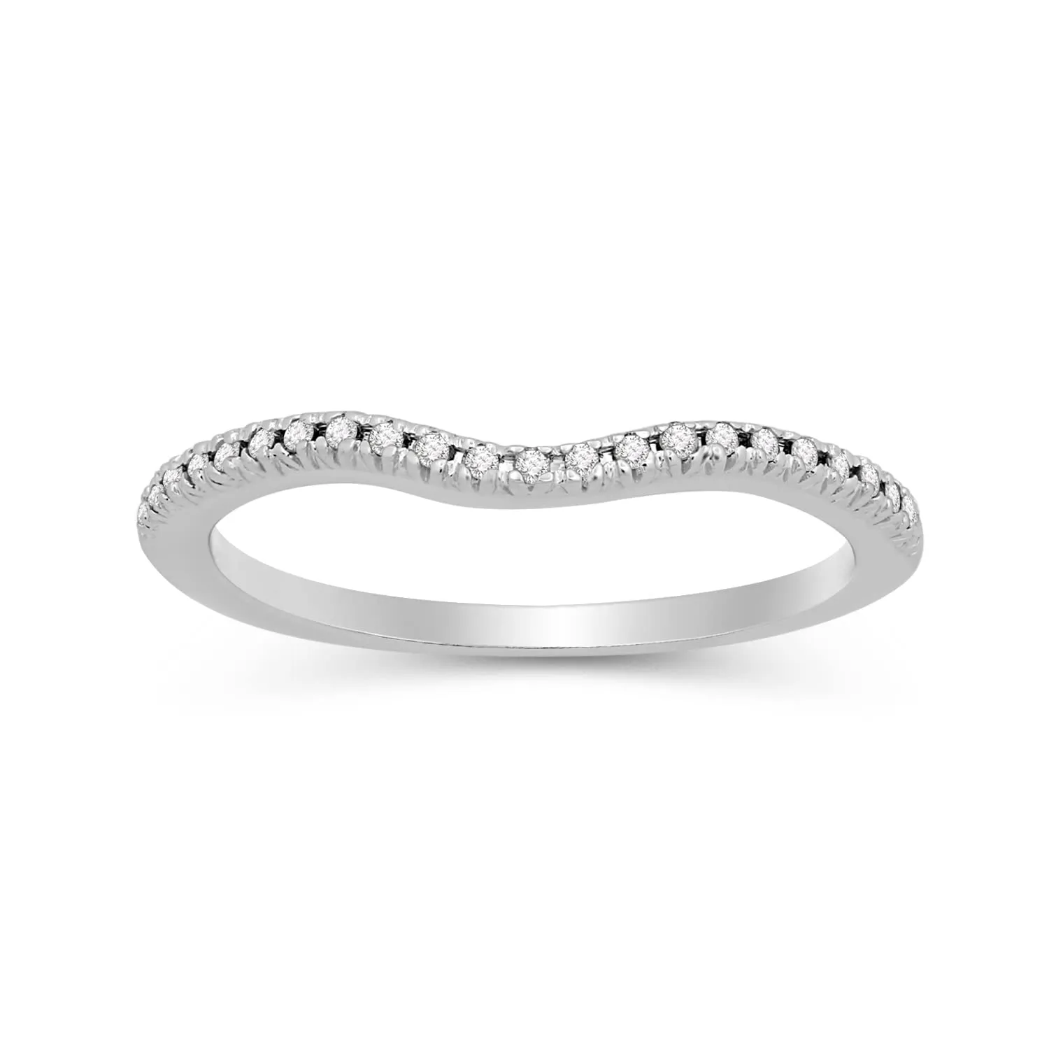 Jewelili 10K White Gold With 1/10 CTTW White Natural Diamond Wedding Band