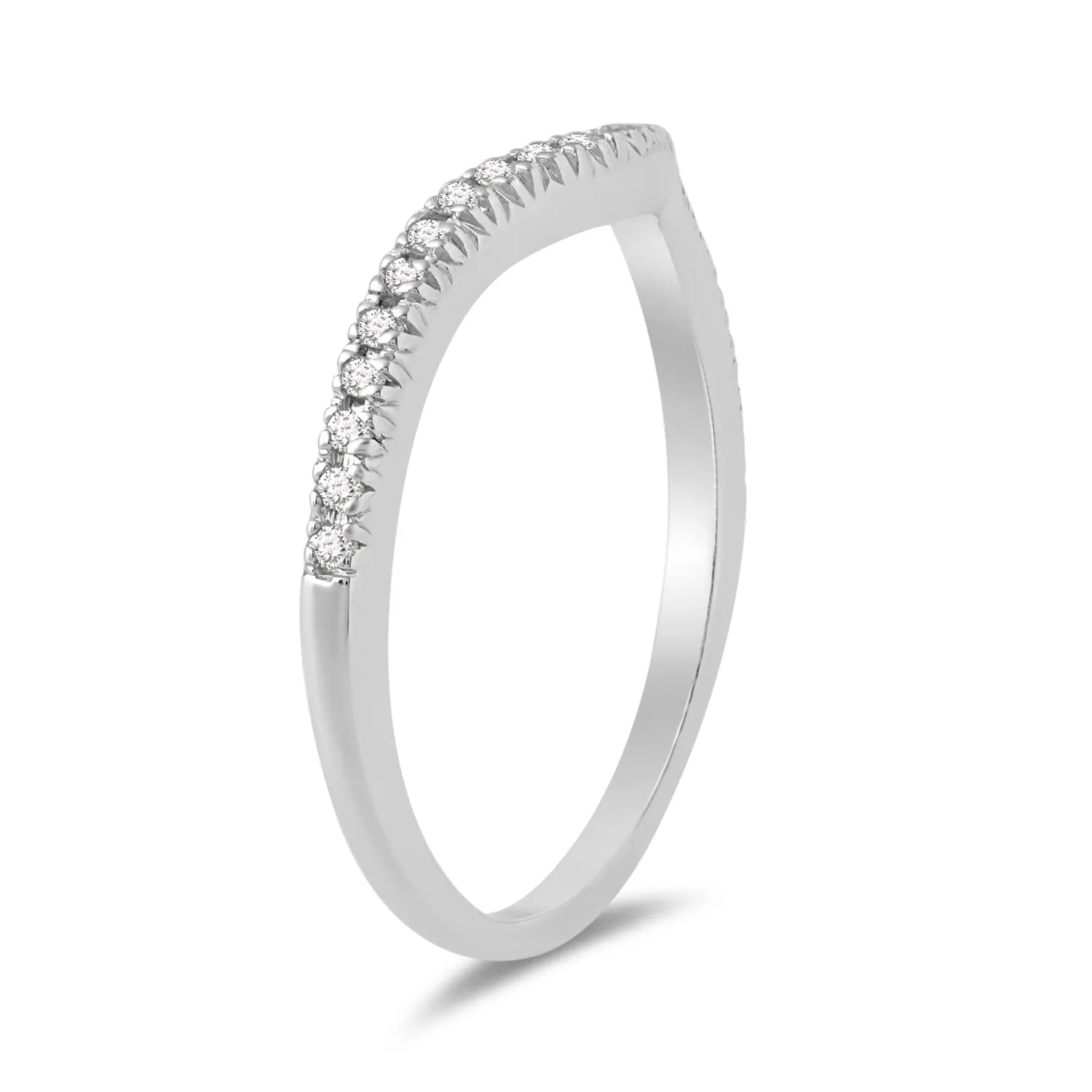 Jewelili 10K White Gold With 1/10 CTTW White Natural Diamond Wedding Band