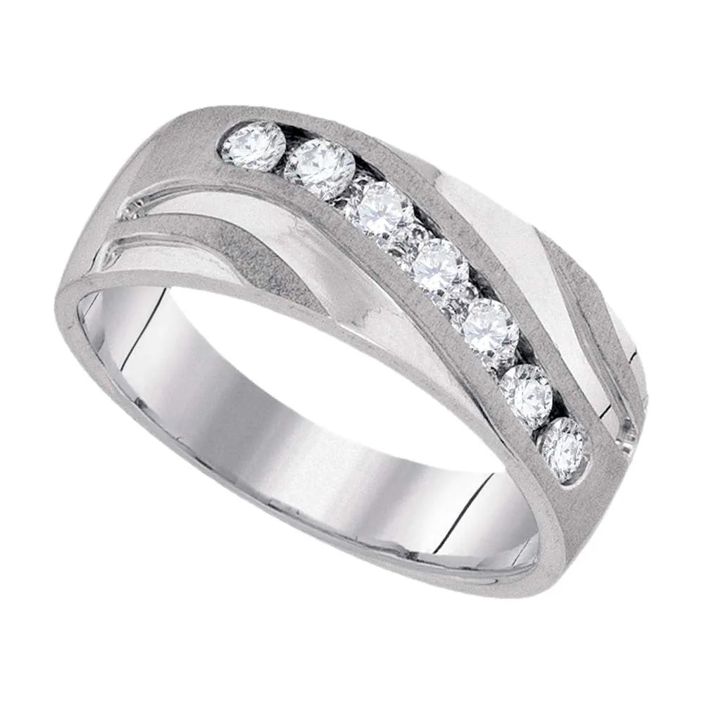 Keene Jewelers 10kt White Gold Mens Round Diamond Wedding Band Ring 1/2 Cttw