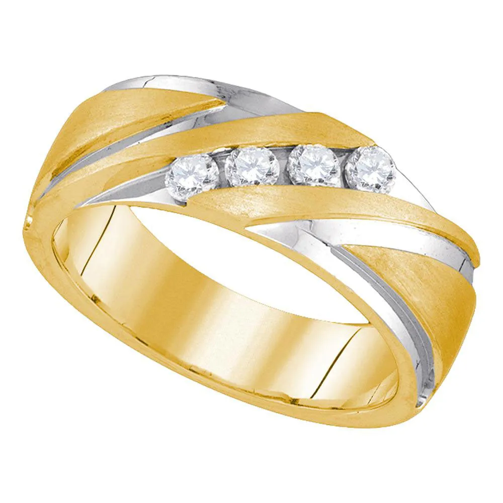 Keene Jewelers 10kt Yellow Gold 2-tone Mens Round Diamond Wedding Band Ring 1/3 Cttw