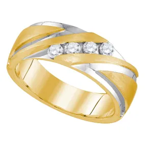 Keene Jewelers 10kt Yellow Gold 2-tone Mens Round Diamond Wedding Band Ring 1/3 Cttw