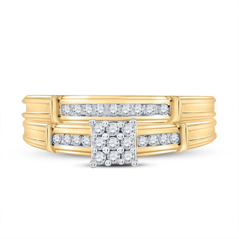 Keene Jewelers 10kt Yellow Gold Round Diamond Bridal Wedding Ring Band Set 1/5 Cttw