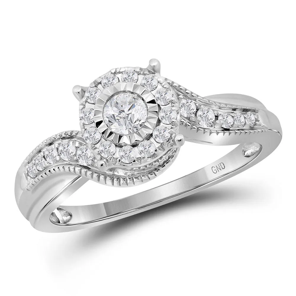 Keene Jewelers 14kt White Gold Round Diamond Cluster Bridal Wedding Engagement Ring 1/3 Cttw