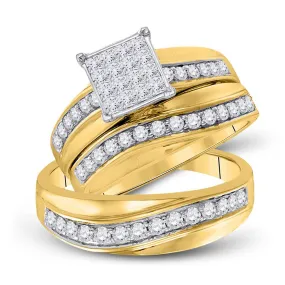 Keene Jewelers 14kt Yellow Gold His Hers Princess Diamond Square Matching Bridal Wedding Ring Set 1 Cttw