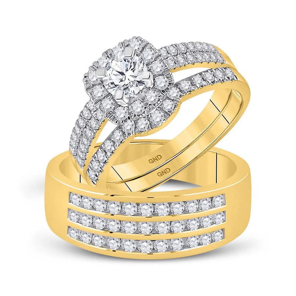 Keene Jewelers 14kt Yellow Gold His Hers Round Diamond Solitaire Matching Wedding Set 1-3/4 Cttw