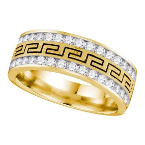 Keene Jewelers 14kt Yellow Gold Mens Round Diamond Double Row Grecco Greek Key Wedding Band 1 Cttw