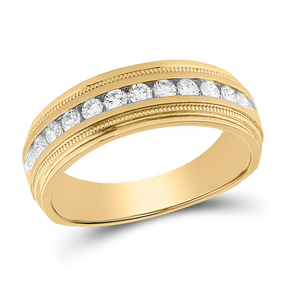 Keene Jewelers 14kt Yellow Gold Mens Round Diamond Wedding Single Row Band Ring 1/2 Cttw