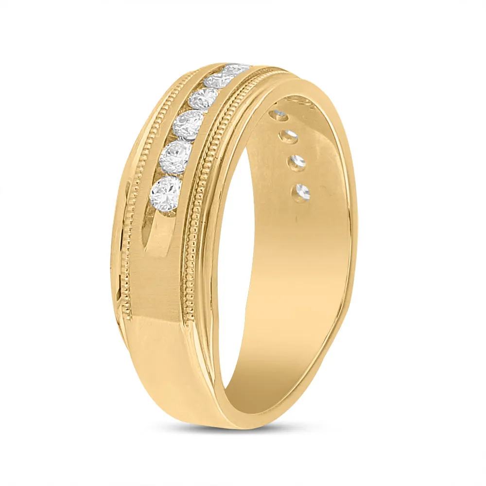 Keene Jewelers 14kt Yellow Gold Mens Round Diamond Wedding Single Row Band Ring 1/2 Cttw