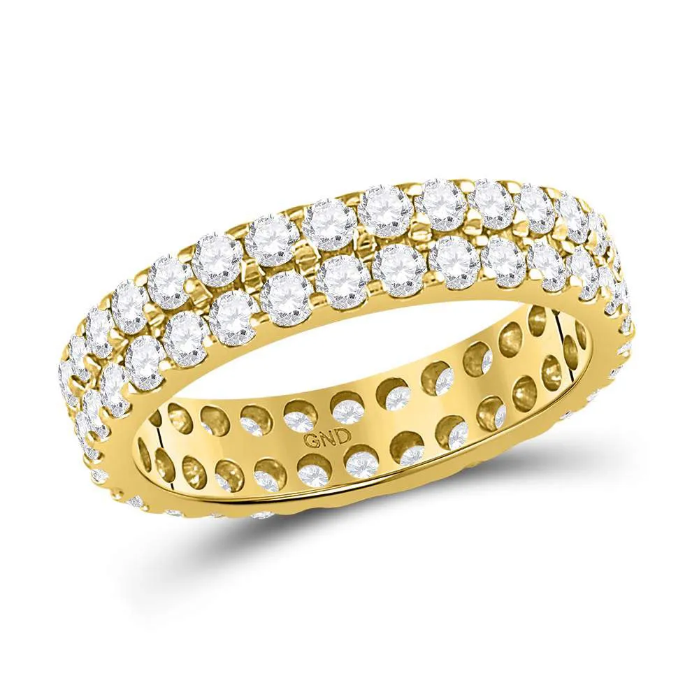 Keene Jewelers 14kt Yellow Gold Womens Round Diamond Double Row Eternity Wedding Band 2 Cttw