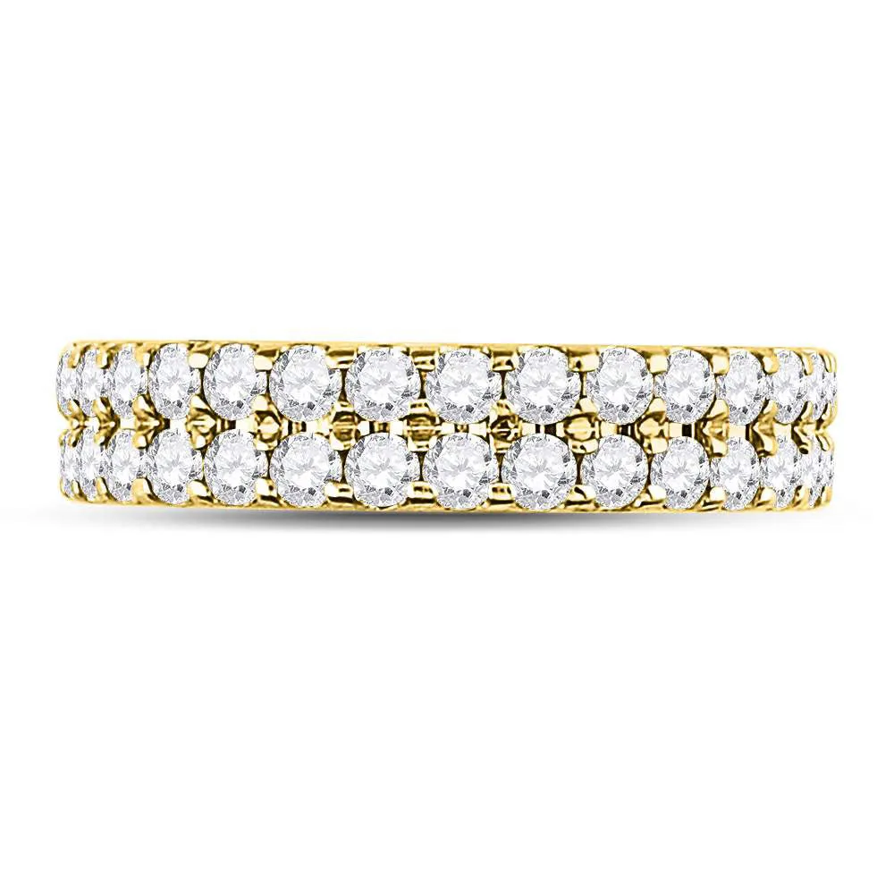 Keene Jewelers 14kt Yellow Gold Womens Round Diamond Double Row Eternity Wedding Band 2 Cttw