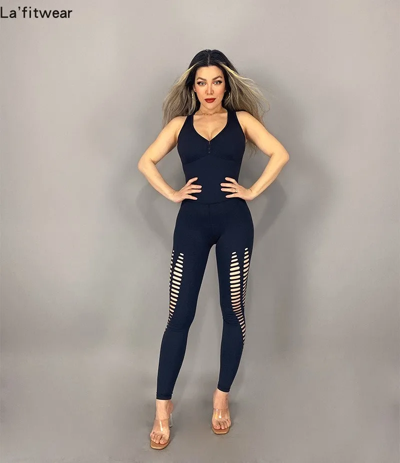 La Fitwear Jumpsuit Laser Cut Black