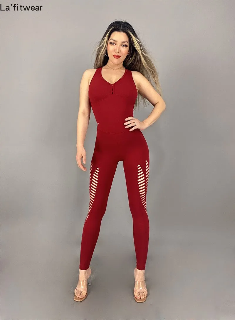 La Fitwear Jumpsuit Laser Cut Wine