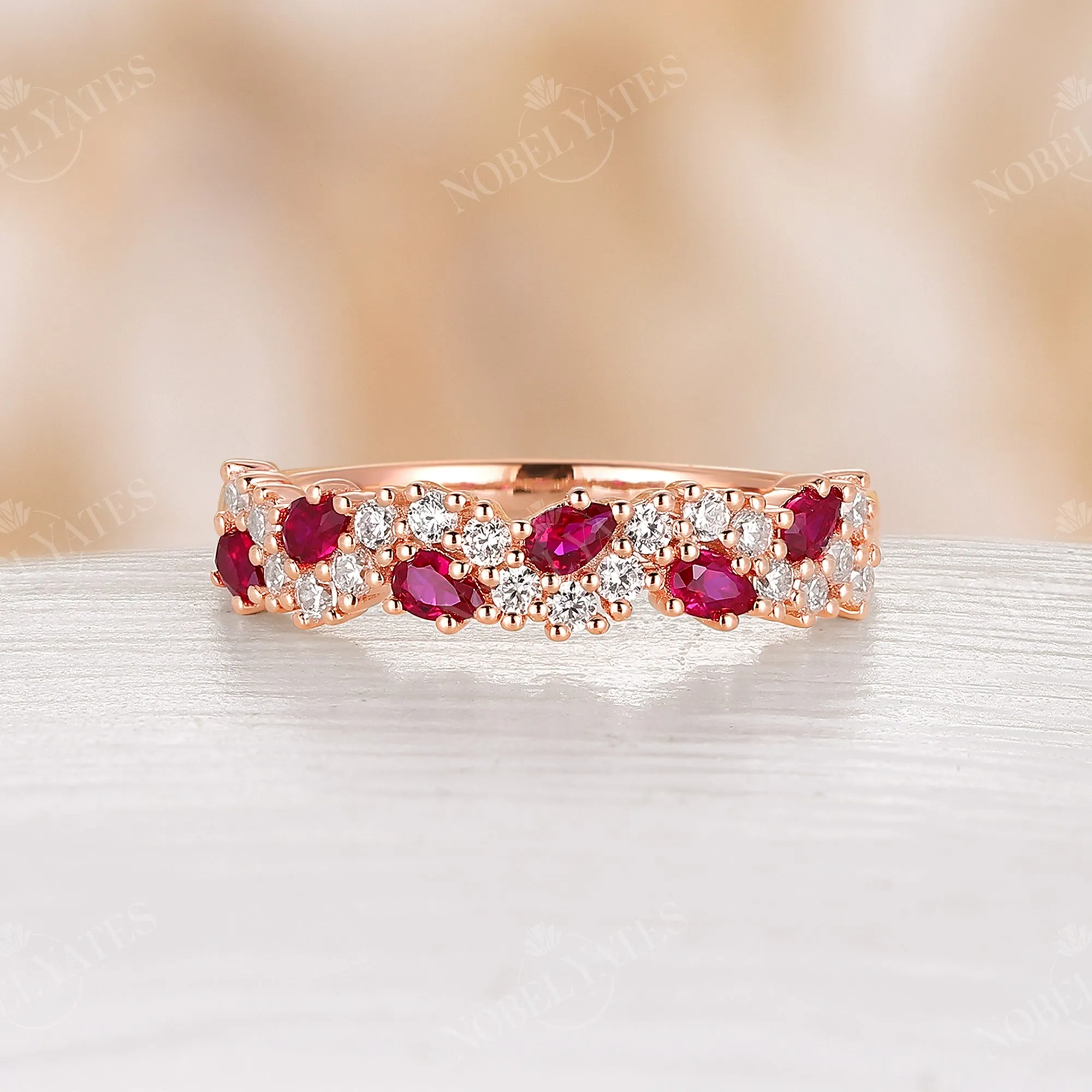 Lab Alexandrite & Moissanite Cluster Wedding Band Rose Gold