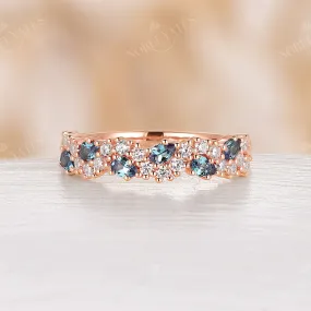 Lab Alexandrite & Moissanite Cluster Wedding Band Rose Gold