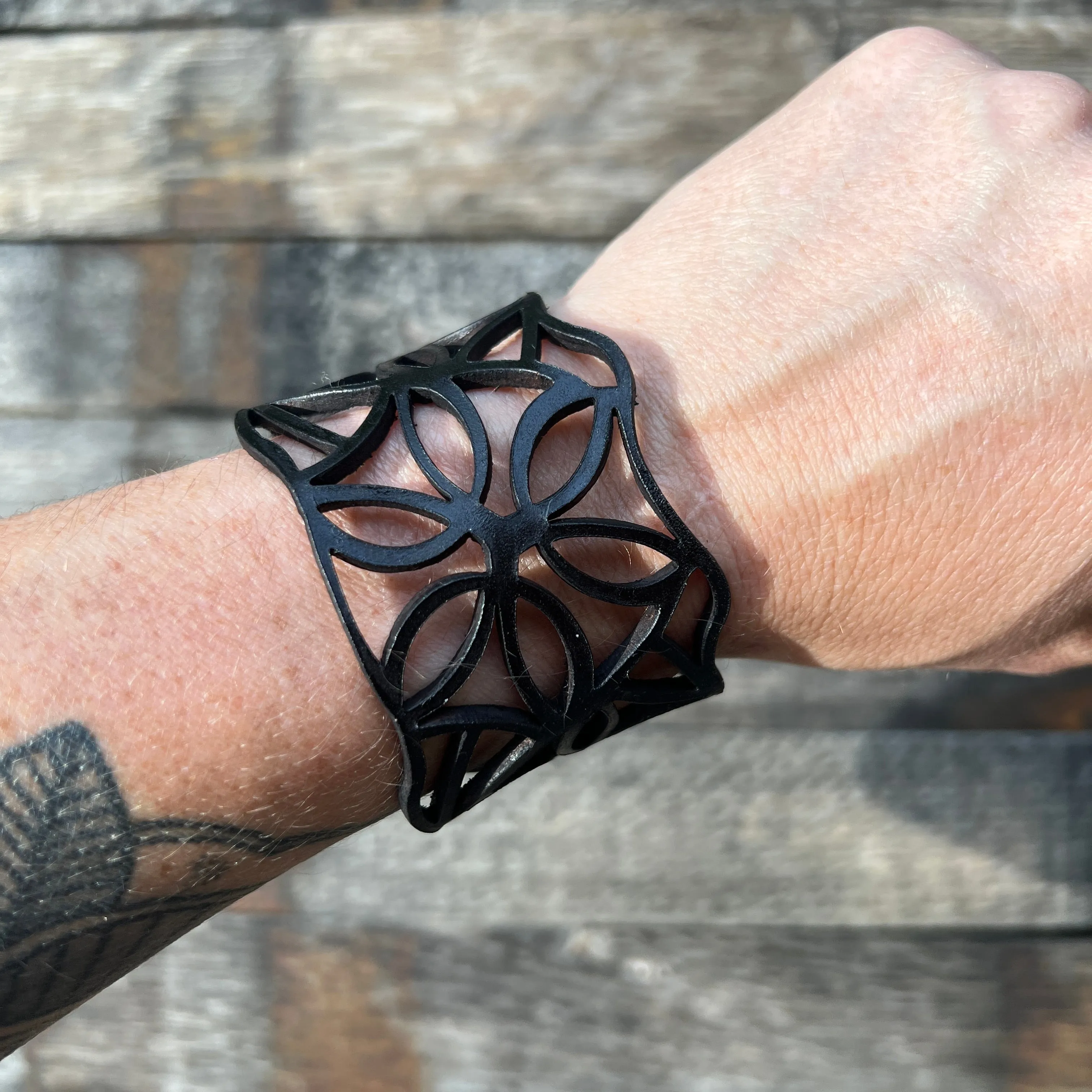 Laser Cut Leather Cuffs