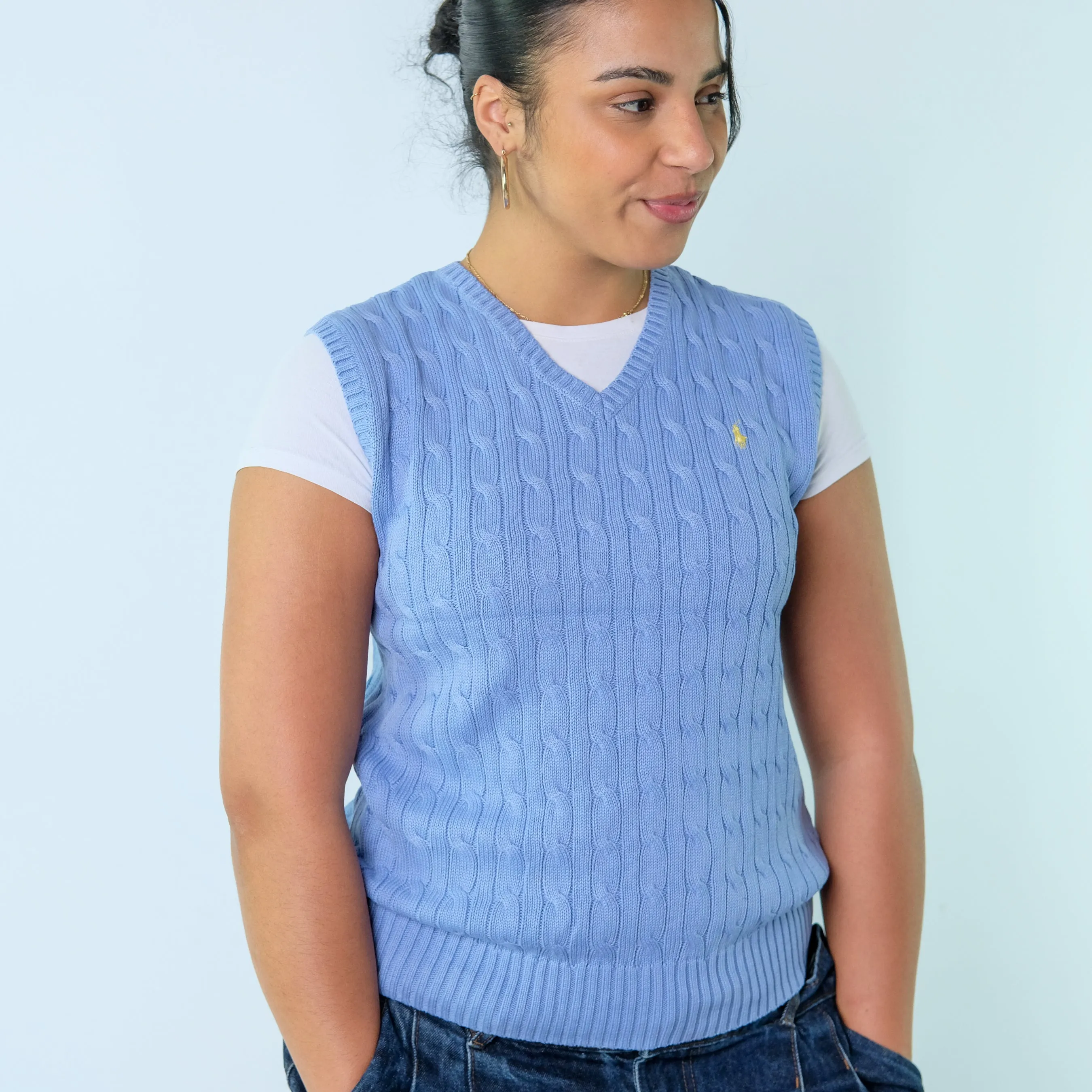 Light Blue y2ks Polo Ralph Lauren Knit Vest (L)