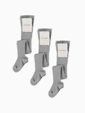 Light Grey Melange Ribbed Kids Tights Set