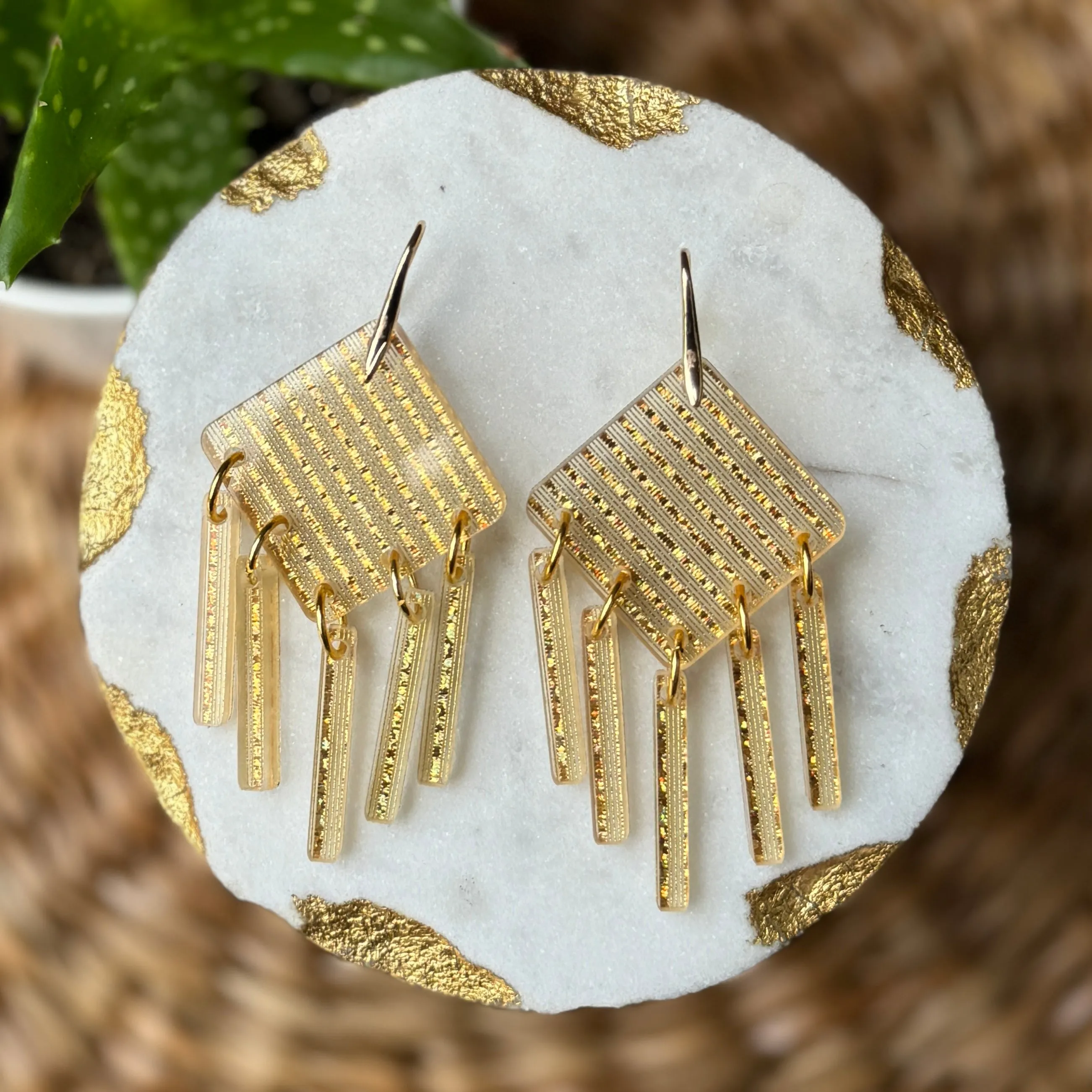 Lola Waterfall Earrings - Gold Ribbon - Acrylic Earrings