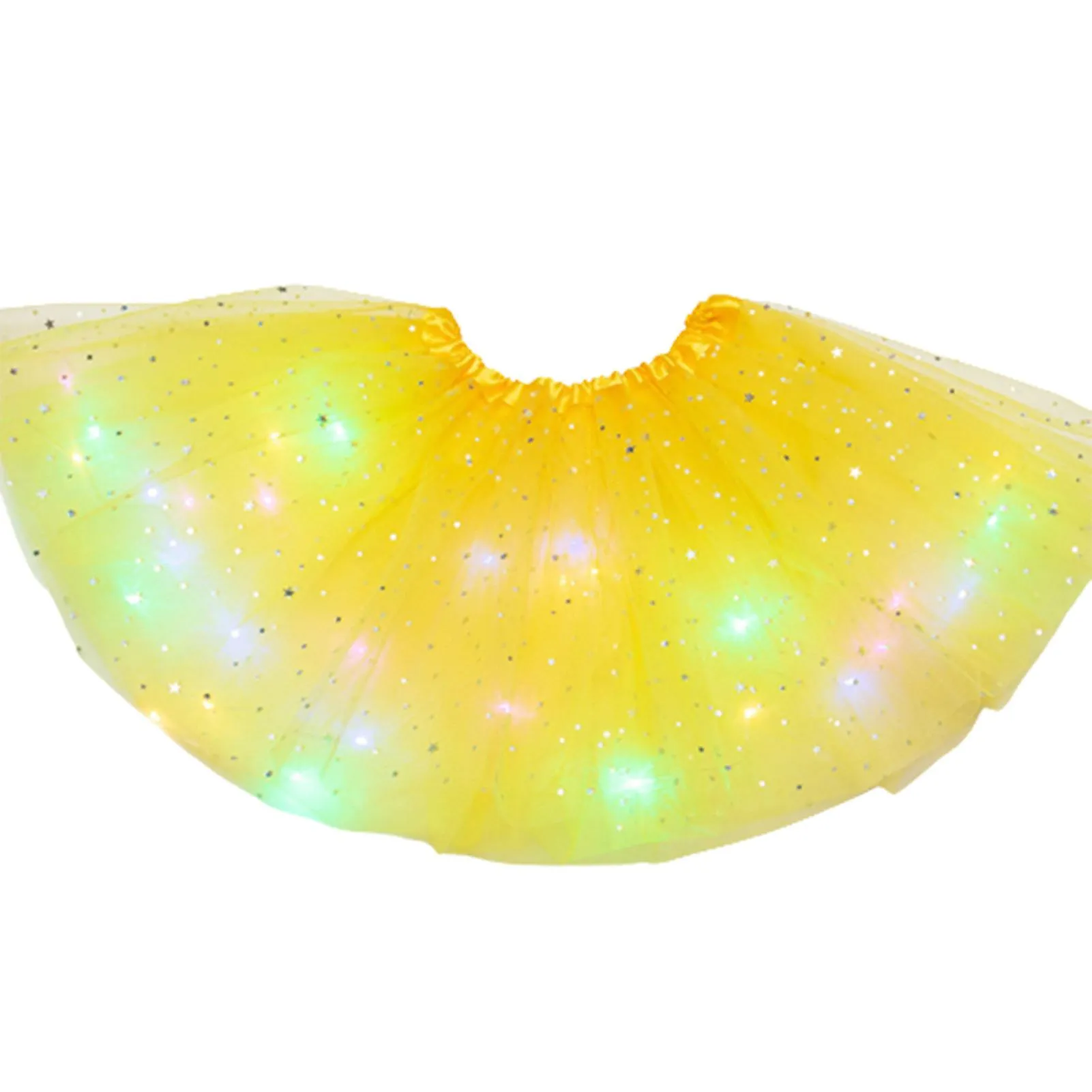 Luminous LED Fluffy Skirt for Girls Layered Ballet Dance Pleated Skirt for Birthday