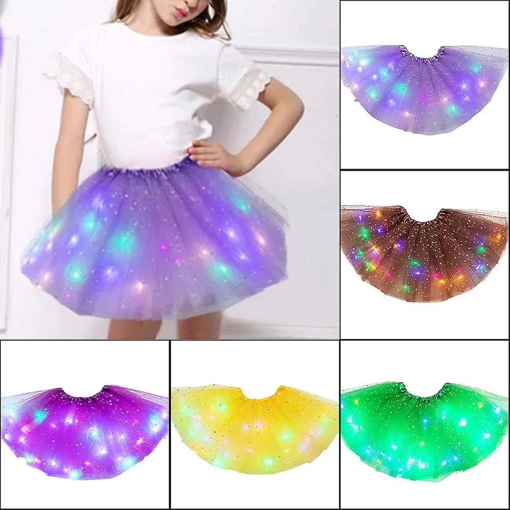 Luminous LED Fluffy Skirt for Girls Layered Ballet Dance Pleated Skirt for Birthday