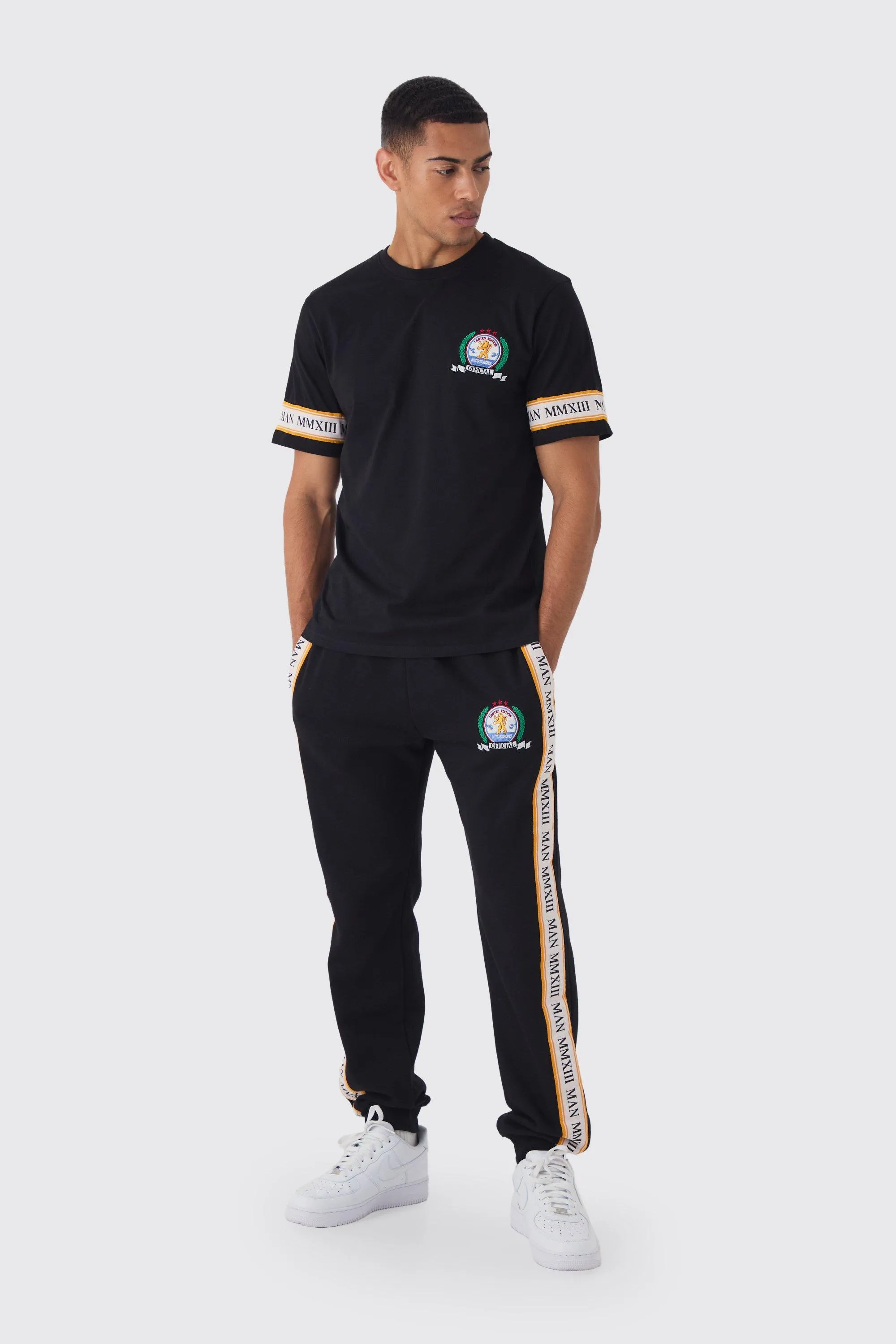 Man Gold Embroidered Tshirt And Jogger Set