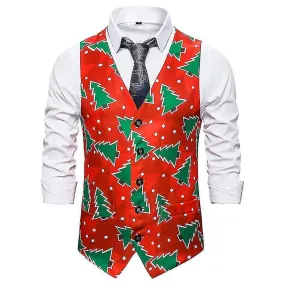 Men Christmas Waistcoat Slim Fit Xmas Suit Vest Jacket Men's Christmas Print Vest