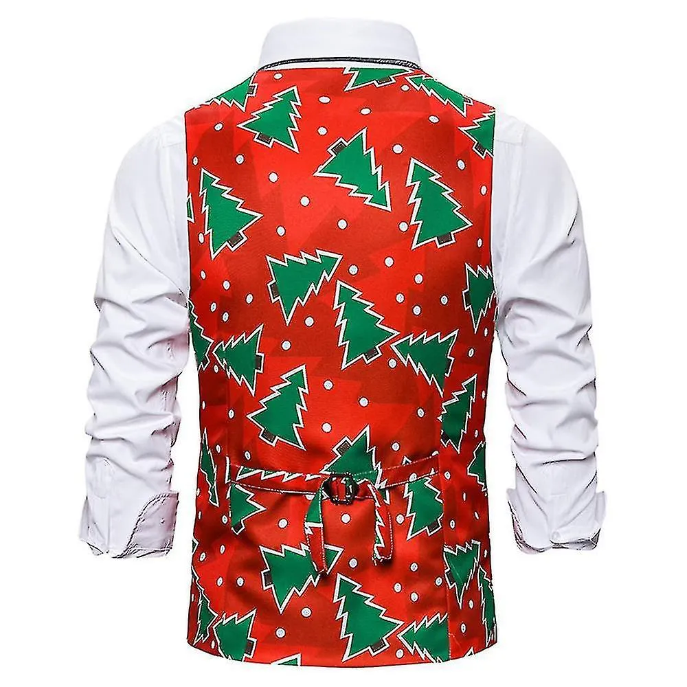 Men Christmas Waistcoat Slim Fit Xmas Suit Vest Jacket Men's Christmas Print Vest